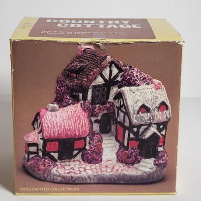 LOT 67X: Four Hand Painted Porcelain Country Cottage Houses from 1980's Little Village Collection Series