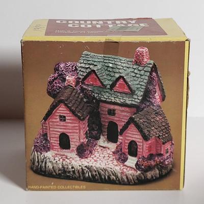 LOT 67X: Four Hand Painted Porcelain Country Cottage Houses from 1980's Little Village Collection Series