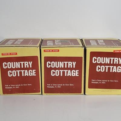 LOT 67X: Four Hand Painted Porcelain Country Cottage Houses from 1980's Little Village Collection Series