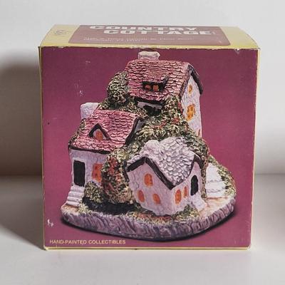LOT 67X: Four Hand Painted Porcelain Country Cottage Houses from 1980's Little Village Collection Series