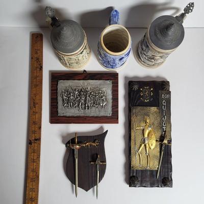LOT 70X: Antique Lot of Various Plaques and Germany Beer Stynes