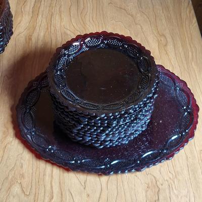 LOT 75L: Avon Ruby Red Glass Dinner Collection