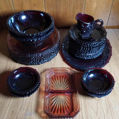 LOT 75L: Avon Ruby Red Glass Dinner Collection