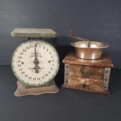 LOT 82: Vintage Kitchen Scale & Coffee Grinder