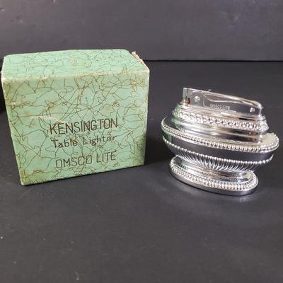 LOT 83X: Men's Vanity & Accessory Lot; Antique Glasses, NIB Table Lighter, Oviline Crystal Tie Clip & More