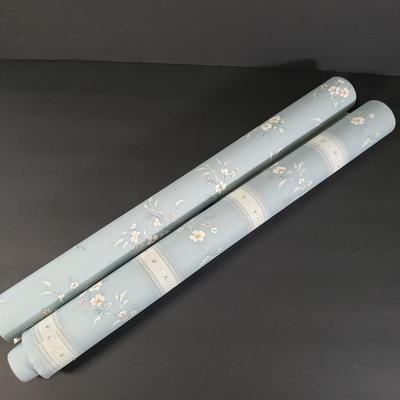 LOT 84X: Vintage Cherry Blossom Bed Tray, Pair of Floral Ceramic Table Lamps & Rolls of Vintage Floral Wallpaper
