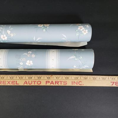 LOT 84X: Vintage Cherry Blossom Bed Tray, Pair of Floral Ceramic Table Lamps & Rolls of Vintage Floral Wallpaper