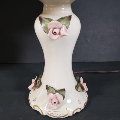 LOT 84X: Vintage Cherry Blossom Bed Tray, Pair of Floral Ceramic Table Lamps & Rolls of Vintage Floral Wallpaper
