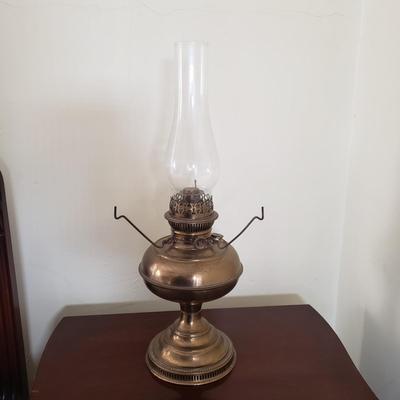 LOT 87X: Antique Brass Rayo Oil Lamp with Glass Shade