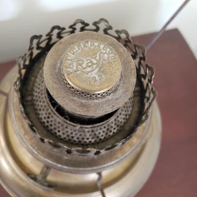 LOT 87X: Antique Brass Rayo Oil Lamp with Glass Shade