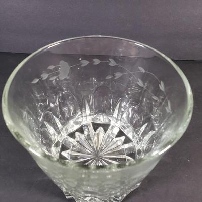 LOT 91D: Large Diamond Thumbprint Compote, Etched Ice Bucket & Glass Tableware Assortment