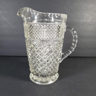 LOT 91D: Large Diamond Thumbprint Compote, Etched Ice Bucket & Glass Tableware Assortment