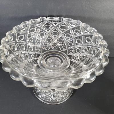 LOT 91D: Large Diamond Thumbprint Compote, Etched Ice Bucket & Glass Tableware Assortment