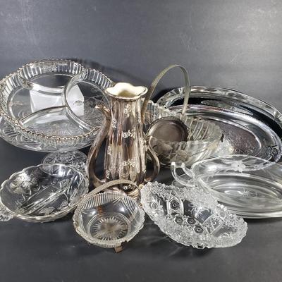 LOT 94D: Vintage Tableware Assortment; Silver Overlay, Ceramic Platinum Rose Vase & So Much More
