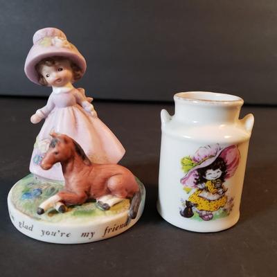 LOT 95X: Decorative Tabletop Assortment; German Porcelain incl. Nappy Dish, Gold Rimmed Pink Glass & More