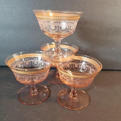 LOT 95X: Decorative Tabletop Assortment; German Porcelain incl. Nappy Dish, Gold Rimmed Pink Glass & More