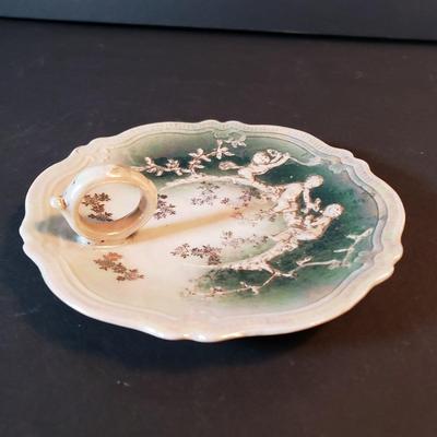LOT 95X: Decorative Tabletop Assortment; German Porcelain incl. Nappy Dish, Gold Rimmed Pink Glass & More
