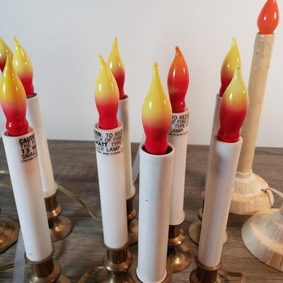 LOT 100X: Assorted Vintage Electric Widow Candles & Brass Match Holder