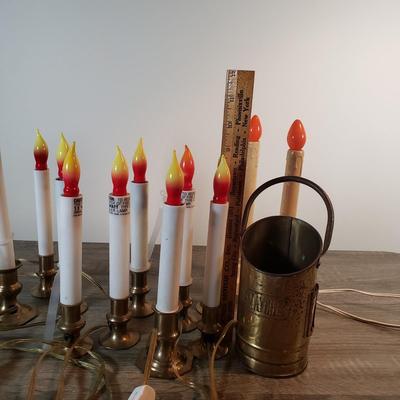 LOT 100X: Assorted Vintage Electric Widow Candles & Brass Match Holder