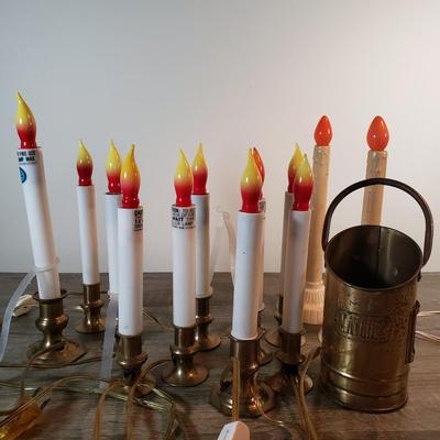 LOT 100X: Assorted Vintage Electric Widow Candles & Brass Match Holder