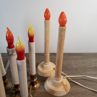 LOT 100X: Assorted Vintage Electric Widow Candles & Brass Match Holder
