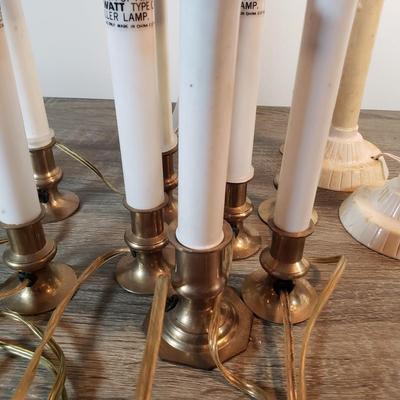 LOT 100X: Assorted Vintage Electric Widow Candles & Brass Match Holder