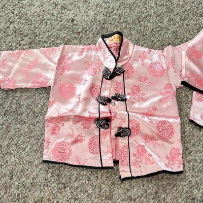LOT 101L: Set of Different Sized Vintage Silk Outfits in Pink and Blue