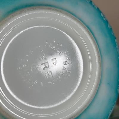 LOT 106D: 1960s MCM Inland Glass Around the Clock Atomic Snowflake Casserole Dish w/ Collection of Pyrex & More: Gold Pinecone...
