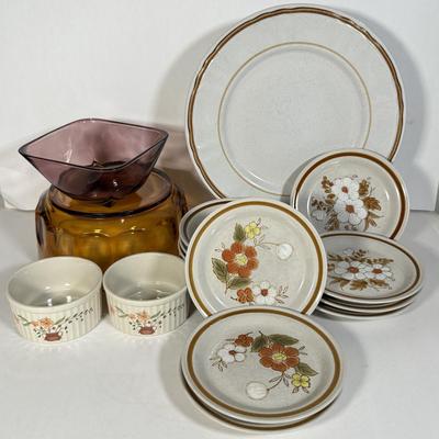 LOT 107D: Vintage Orange Rival Stoneware CrockPot, Countryside Stoneware Collection Dishes & More