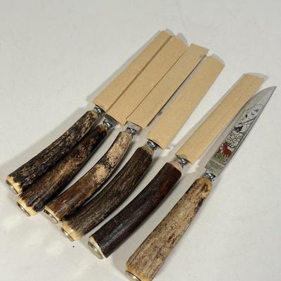 LOT 109D: Vintage 1970s Anton Wingen Jr Solingen-Germany Rostfei Moose Elk Buck Decorated Carving Set