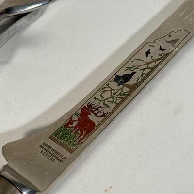 LOT 109D: Vintage 1970s Anton Wingen Jr Solingen-Germany Rostfei Moose Elk Buck Decorated Carving Set