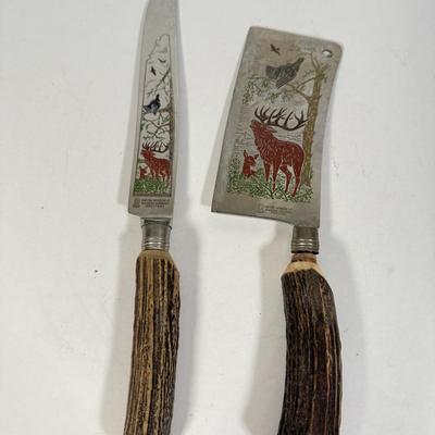 LOT 109D: Vintage 1970s Anton Wingen Jr Solingen-Germany Rostfei Moose Elk Buck Decorated Carving Set