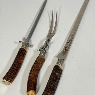 LOT 109D: Vintage 1970s Anton Wingen Jr Solingen-Germany Rostfei Moose Elk Buck Decorated Carving Set