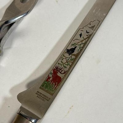LOT 109D: Vintage 1970s Anton Wingen Jr Solingen-Germany Rostfei Moose Elk Buck Decorated Carving Set