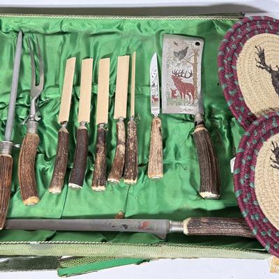 LOT 109D: Vintage 1970s Anton Wingen Jr Solingen-Germany Rostfei Moose Elk Buck Decorated Carving Set