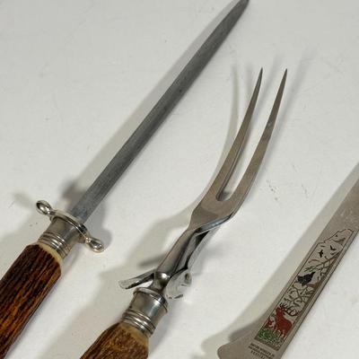 LOT 109D: Vintage 1970s Anton Wingen Jr Solingen-Germany Rostfei Moose Elk Buck Decorated Carving Set