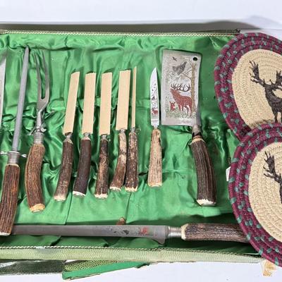 LOT 109D: Vintage 1970s Anton Wingen Jr Solingen-Germany Rostfei Moose Elk Buck Decorated Carving Set