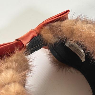 LOT 112D: Gorgeous Vintage Mink Fur Hat w/ Bow & Matching Screwback Earrings
