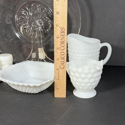 LOT 114K: Floral Glass Platter & Vintage Milk Glass Collection