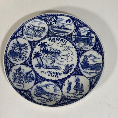 LOT 116D: Collection of Souvenir Plates, Wooden Plate Frames, Tasco Binoculars in Box & Vintage 1960s "Touring Kit"