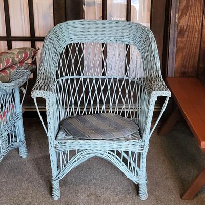 LOT 123P: Pair of Wicker Porch Chairs with Cushions