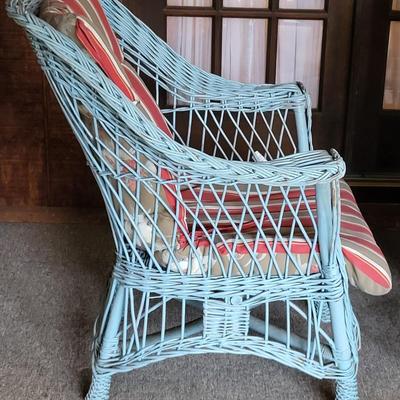 LOT 123P: Pair of Wicker Porch Chairs with Cushions