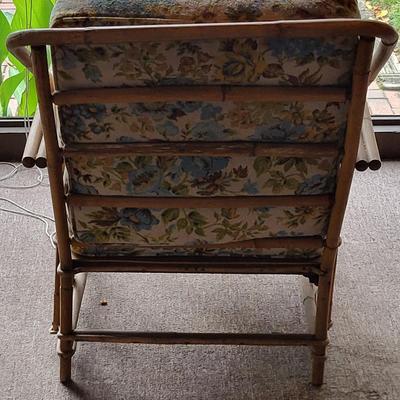 LOT 124P: Pair of Vintage Rattan Bamboo Porch Chairs with Floral Pattern Cushions