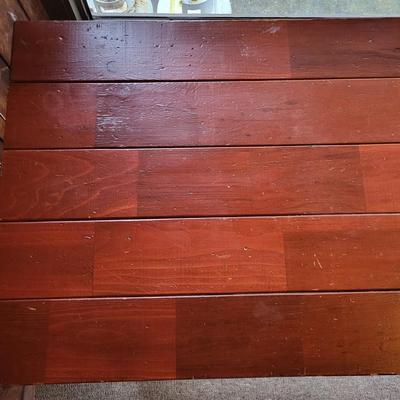 LOT 126P: Long Redwood Picnic Table with Four Bench Chairs