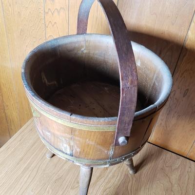 LOT 129L: MCM Decor; Magazine Rack, Wastebasket, Americana Bucket Plantstand