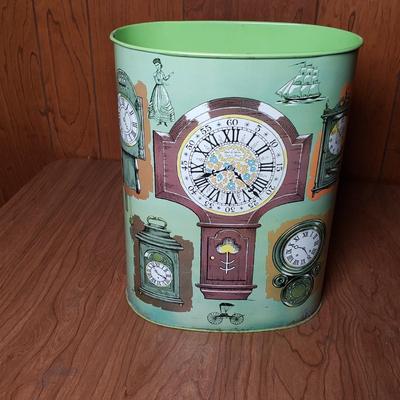 LOT 129L: MCM Decor; Magazine Rack, Wastebasket, Americana Bucket Plantstand