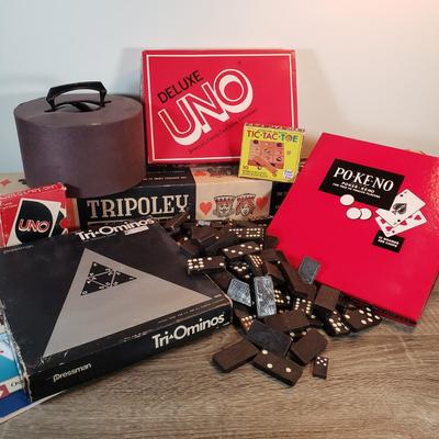 LOT 133X: Vintage Games; Po-ke-no, Tripoley, Deluxe Uno & More