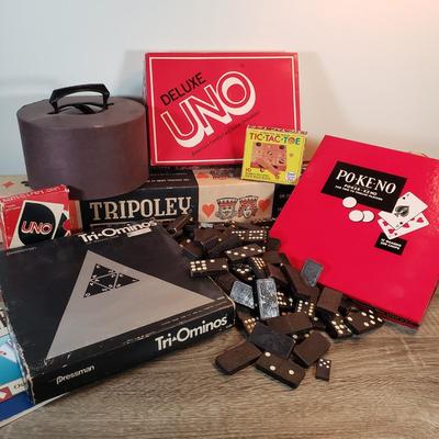 LOT 133X: Vintage Games; Po-ke-no, Tripoley, Deluxe Uno & More