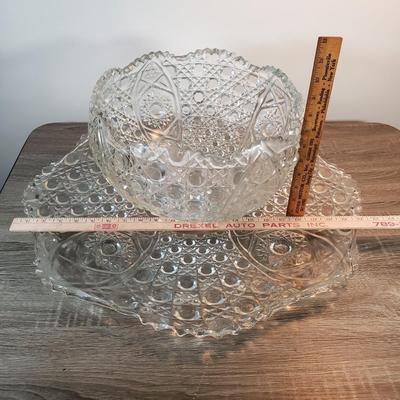 LOT 134D: Extra Large Daisy and Button Glass Bowl & Tray-Salad/Punch Bowl-Great for Entertaining
