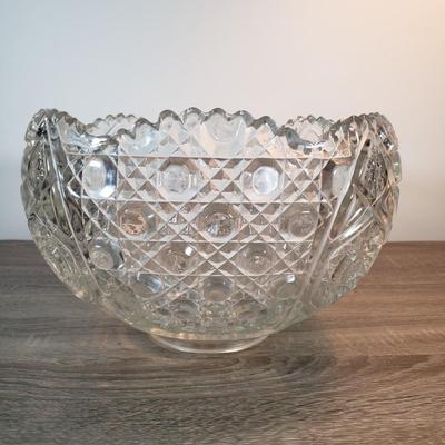 LOT 134D: Extra Large Daisy and Button Glass Bowl & Tray-Salad/Punch Bowl-Great for Entertaining